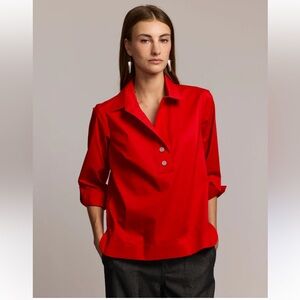 Hinson Wu Aileen 3/4 Sleeve Button Back Top Poppy